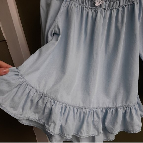 Beach lunch lounge Ruffles Top Washed Blue Lyocell Peplum Blouse Size S - Picture 5 of 11